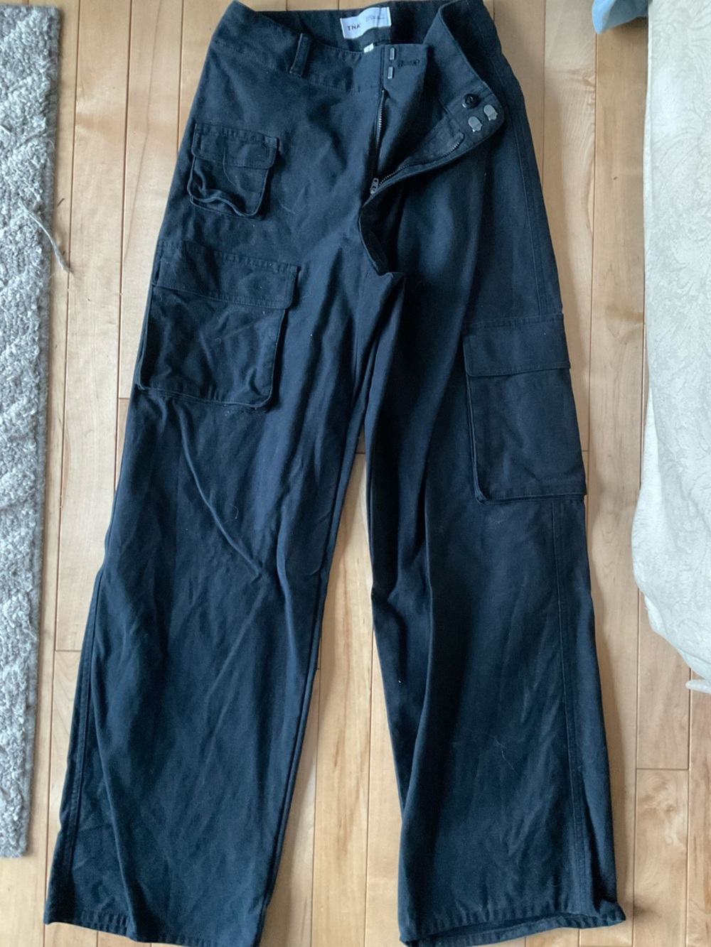 TNA Black Wide-Leg Cargo Track Pants